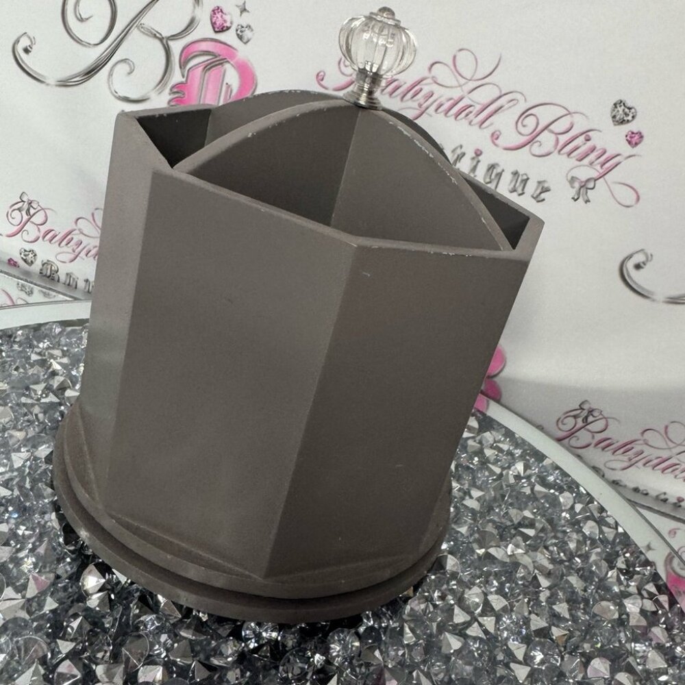 Spinable organizer Grey with clear crystal knob top spins office kitchen clean - Picture 2 of 4